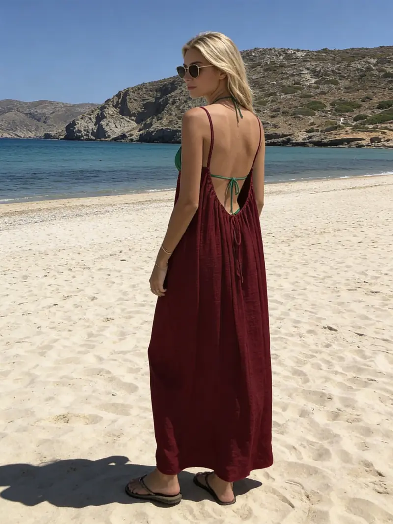 Backless Dress, Cami Lounge Dress Backless, Backless House Dress, Spaghetti  Strap Maxi Dresses, Women's Solid Color Casual Elegant Sleeveless Dresses  for Summer, Ladies Clothes for Beach Holiday Vacation, Ladies Sleepwear for  Indoor -