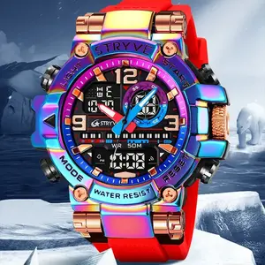 Men's Colorful Punk Style Quartz Watch, Multi.Functional Waterproof Dual Display Wristwatch, TrendyFashion Sport Watch, Birthday fashionable wristwatch multifunctional men