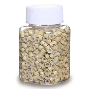 Blonde-Colored 1000pcs 5mm Hair Extentions Beads, Silicone Lined Micro Rings Links, I Tip Weft Sew in and Hair Tinsel Beads for Hair Extensions