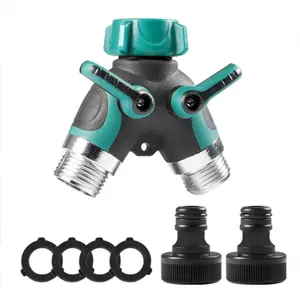 Water Splitter 2 Way Garden Y Hose Connector Metal Body Water Faucet Splitter High Flow Spigot Faucet Bib Adapter Green Outdoor Gardening Hoses for Gardening, Lawn Care & Car Washing