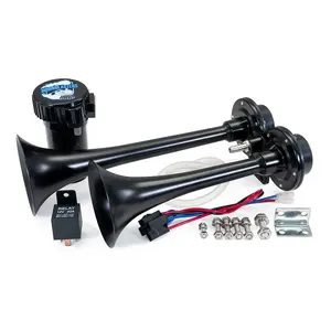 PsychoBlasters V2 Nightmare Edition Horn Kit - Stealth Black Electric Horn with 12V Compressor & 40 Amp Relay for Vehicle Replacement