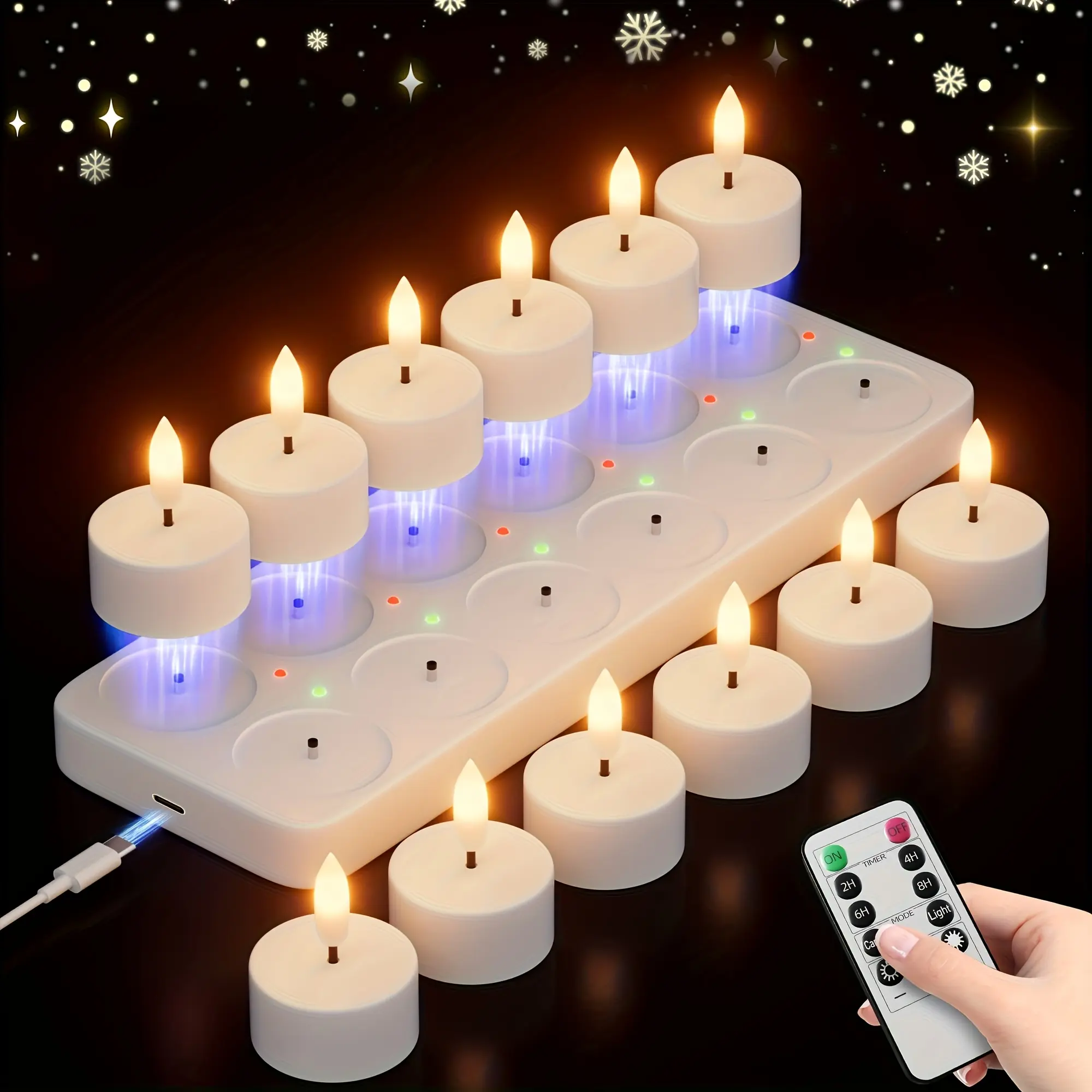 Pack Of 6/ 8/ 12 Rechargeable LED Tea Lights, Flickering LED Candles for Room, Living Room, Halloween, Christmas, Table And Party Decoration