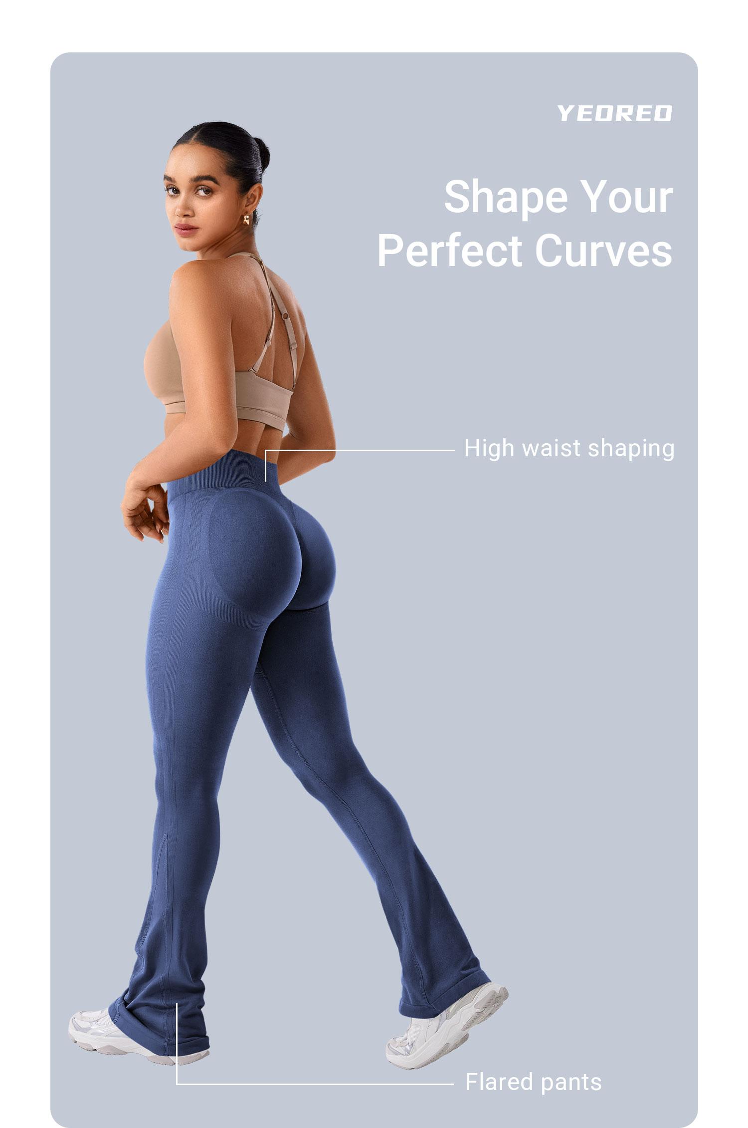 YEOREO High Waist Flare Yoga Pants Women Workout Leggings with Pockets Hidden Scrunch Butt Lifting Seamless Gym Wear Athleisure Bottoms Athletic Stretchable