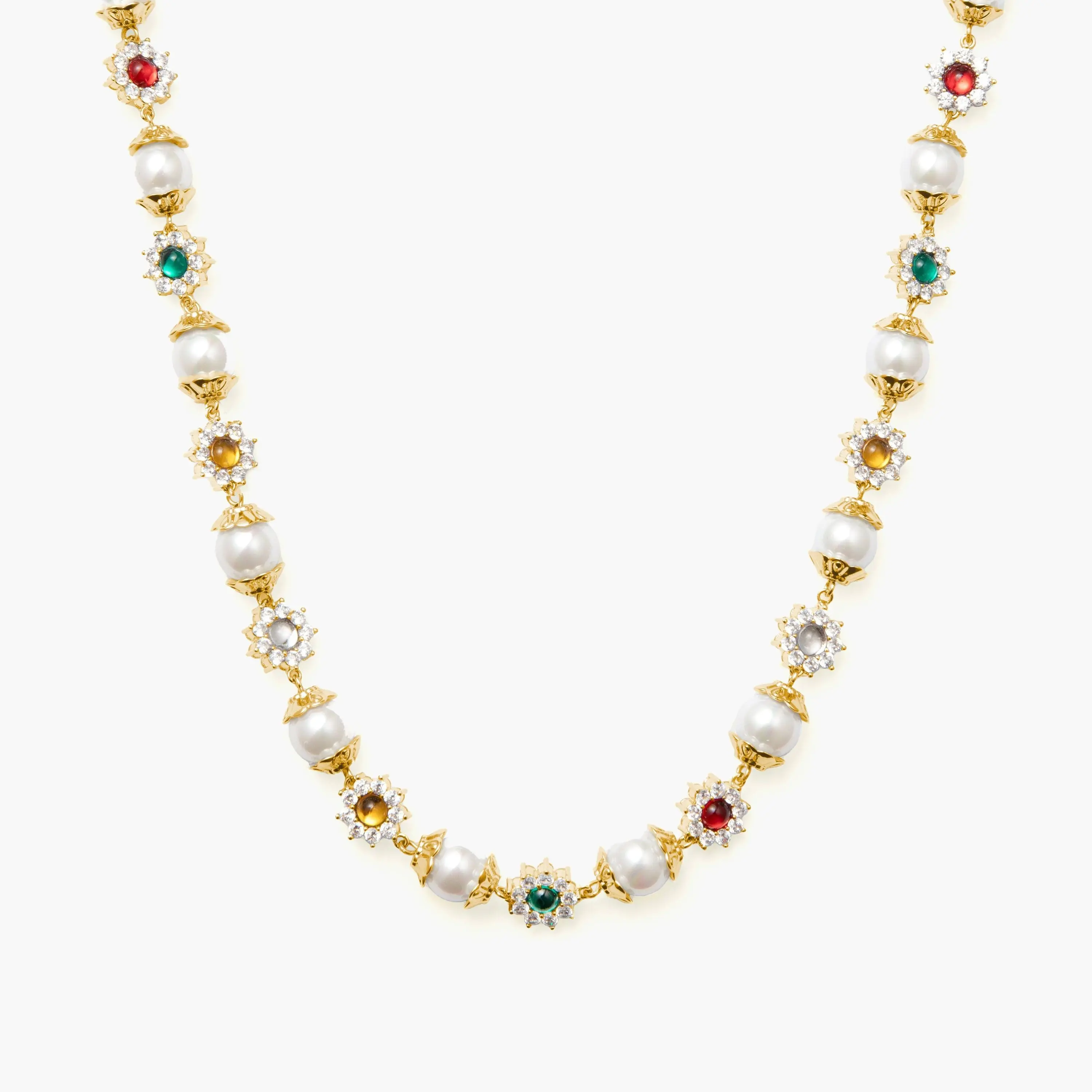 en route 18K Gold Plated Daisy Pearl Necklace in Gold, Vibrant Gemstone Flowers with Pearl Accents, A Chic Statement Piece for Layering Day-to-Night #SpringStatements
