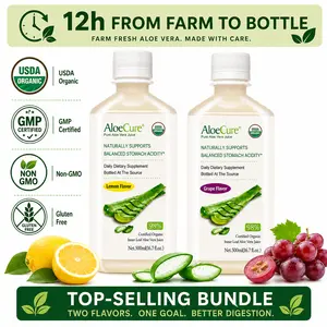 AloeCure Organic Aloe Vera Juice - 2 Bottle Sample Pack - Lemon and Grape Flavor - 2x500ml