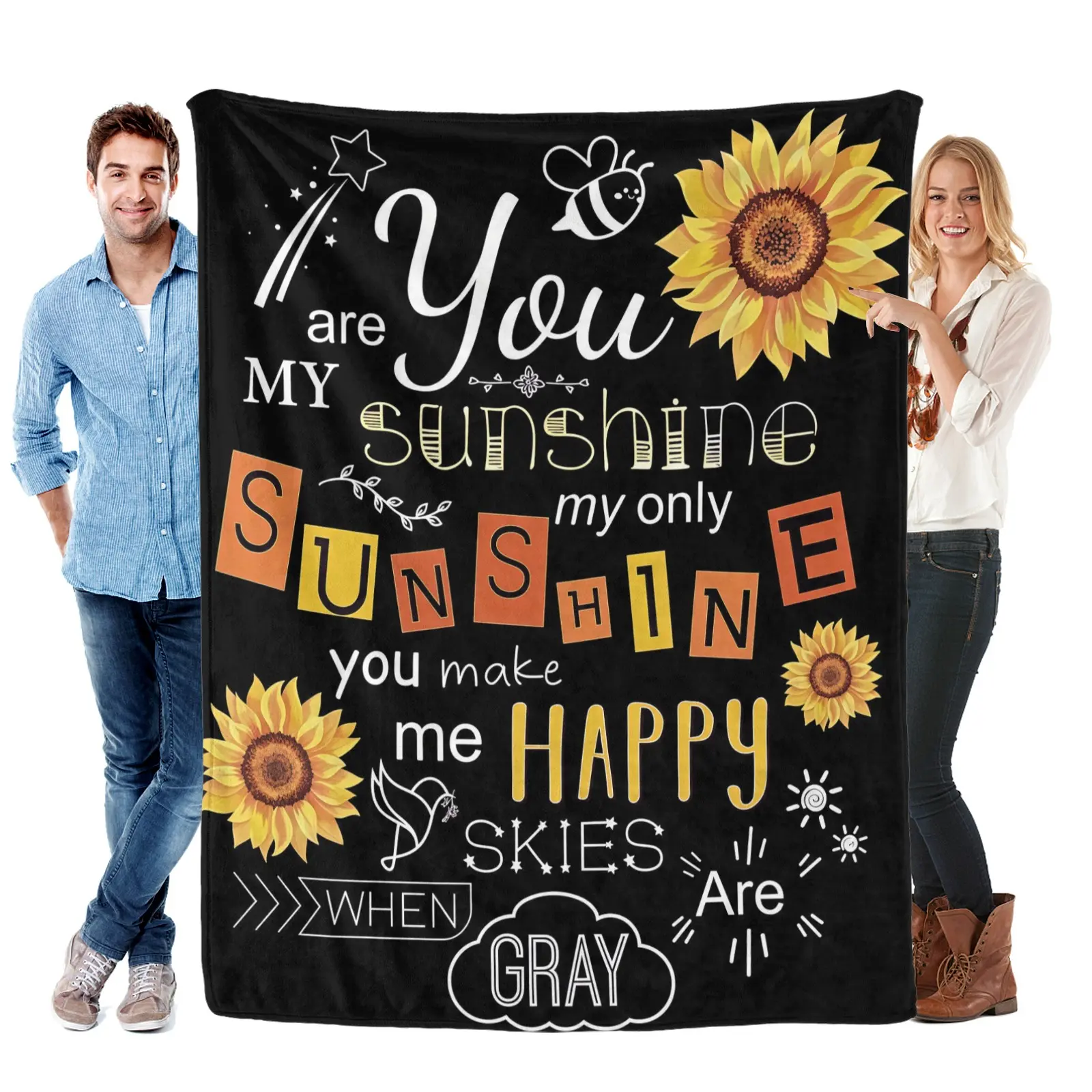 "You Are My Sunshine Flannel Throw Blanket - Soft, Cozy Sunflower Design with Heartwarming Quote, Ideal for Gifting & Snuggling, Home Decor Accent to Add Bright Positive Charm", Flannel Throw Blankets, Home Decor Blanket