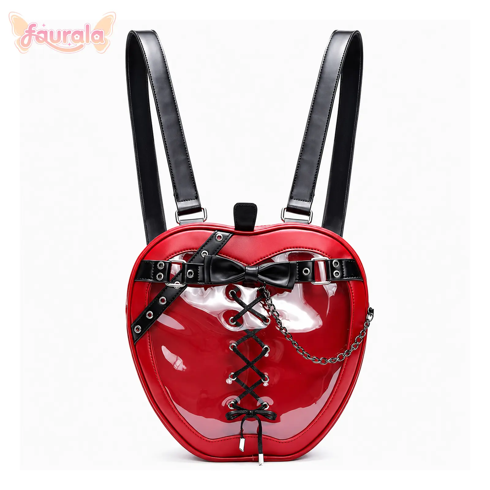 FAURALA Women's Y2K Kawaii Vintage PU Leather Ita Backpack, Cutecore Anime Lolita DIY Badge Display Bag with Adjustable Straps, Zipper Close, Preppy Backpacks School Bag