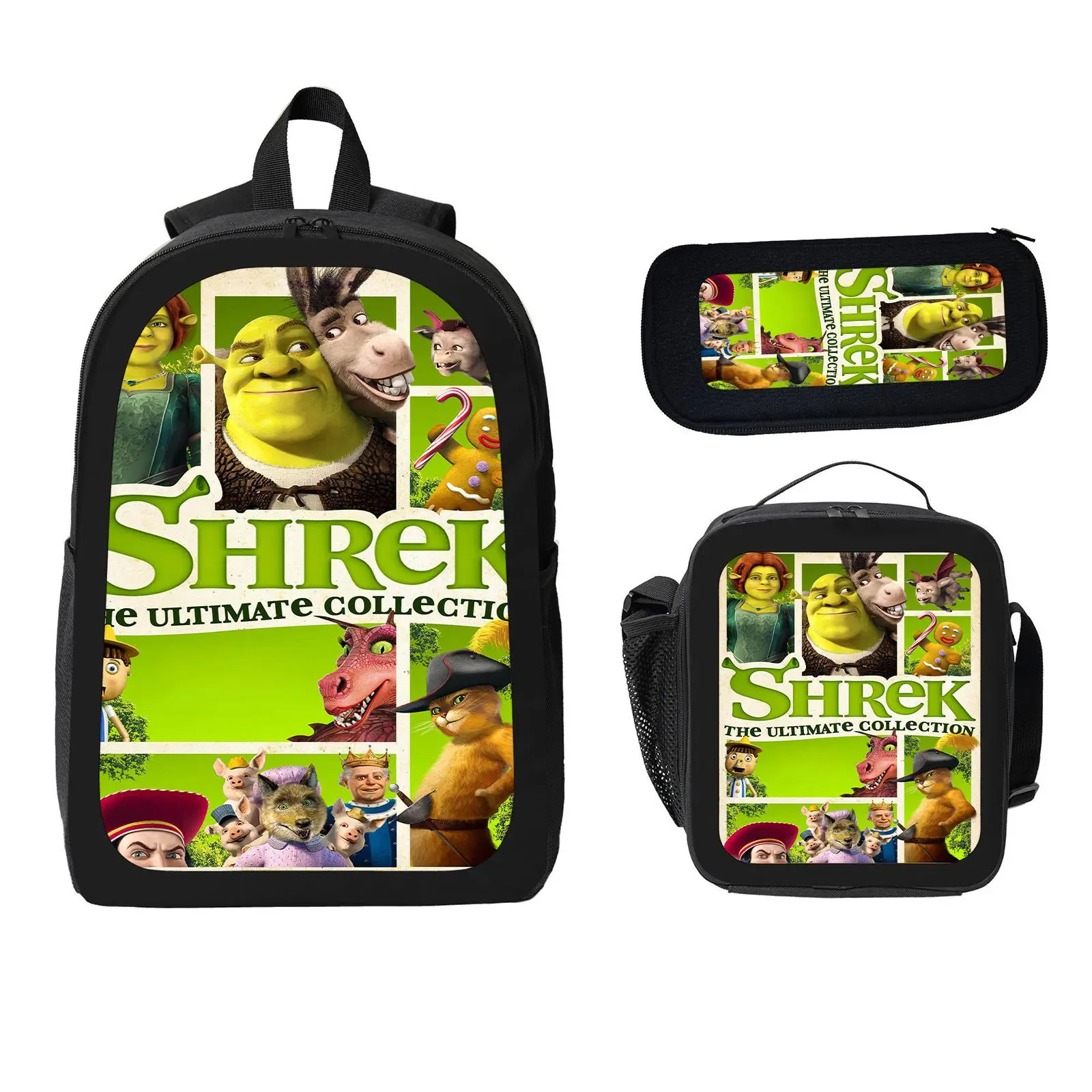 shrek 3 Pcs School Backpack Set for Boys Girls Kids, Large Capacity Bookbag with Insulated Lunch Bag Pencil Case, Water Resistant Travel Daypack for Elementary Middle School a-63