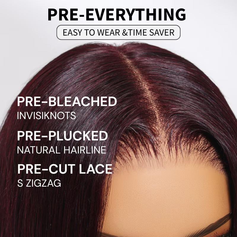 UNice Glueless Black Cherry Loose Wave Wig with Drawstring Pre Everything 13x4/7x5 Lace Closure Human Hair Wigs Natural Hairline Ready to Wear Beginners Friendly