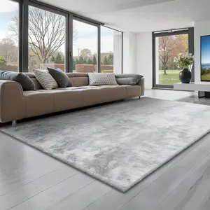 【FathersDayGift】VEVOR Indoor Plush Area Rugs, 6 x 9 ft Soft Plush Carpet, Furry Shag Area Rugs for Living Room, Bedroom, Modern Home Decor Aesthetic Long-Pile Rug, Non-Shedding, Slip-Resistant, Tie-Dye Light Gray