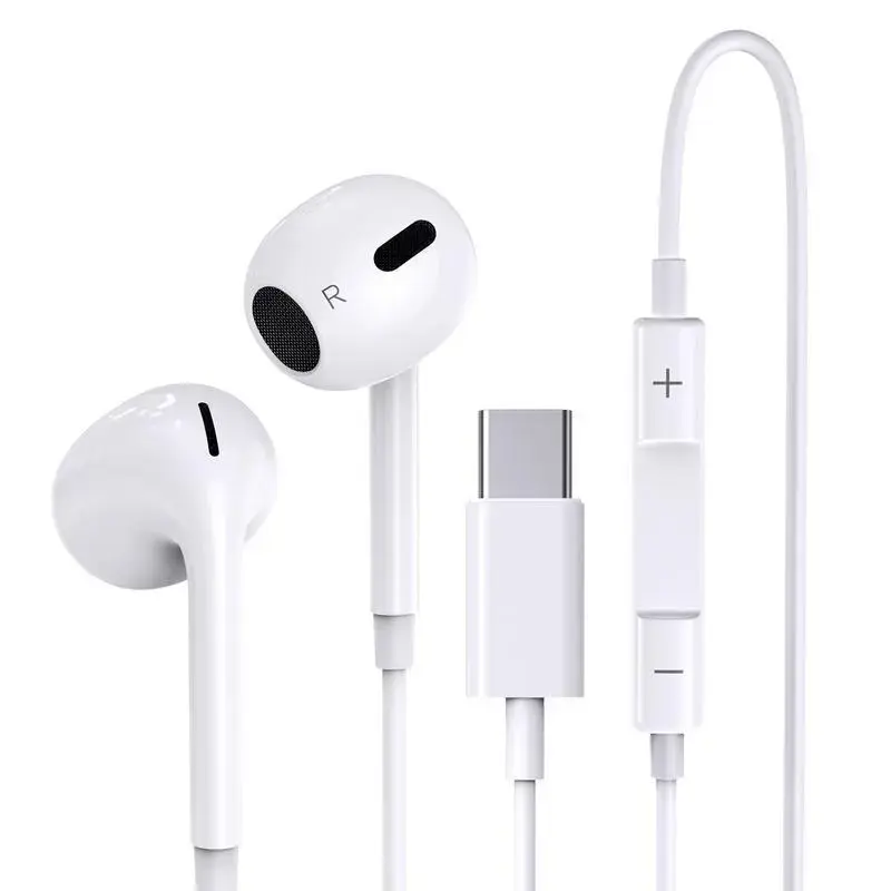 Wired in-ear headphones with Type-C port, noise-canceling bass stereo earbuds, clear call quality, unisex gift.
