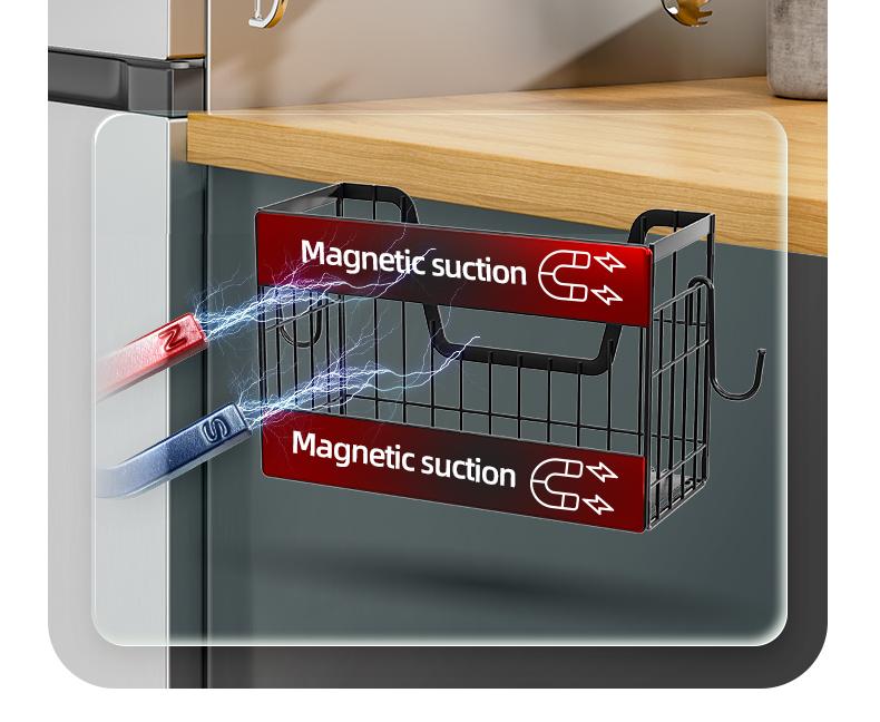 【Holiday Deals】San Dream Magnetic Shelf for Fridge Spice Rack Organizer Strong Magnetic Fruit Basket for Refrigerator Laundry Organizer Spice Snacks Magnet Fridge Shelf-1PC&2PCS