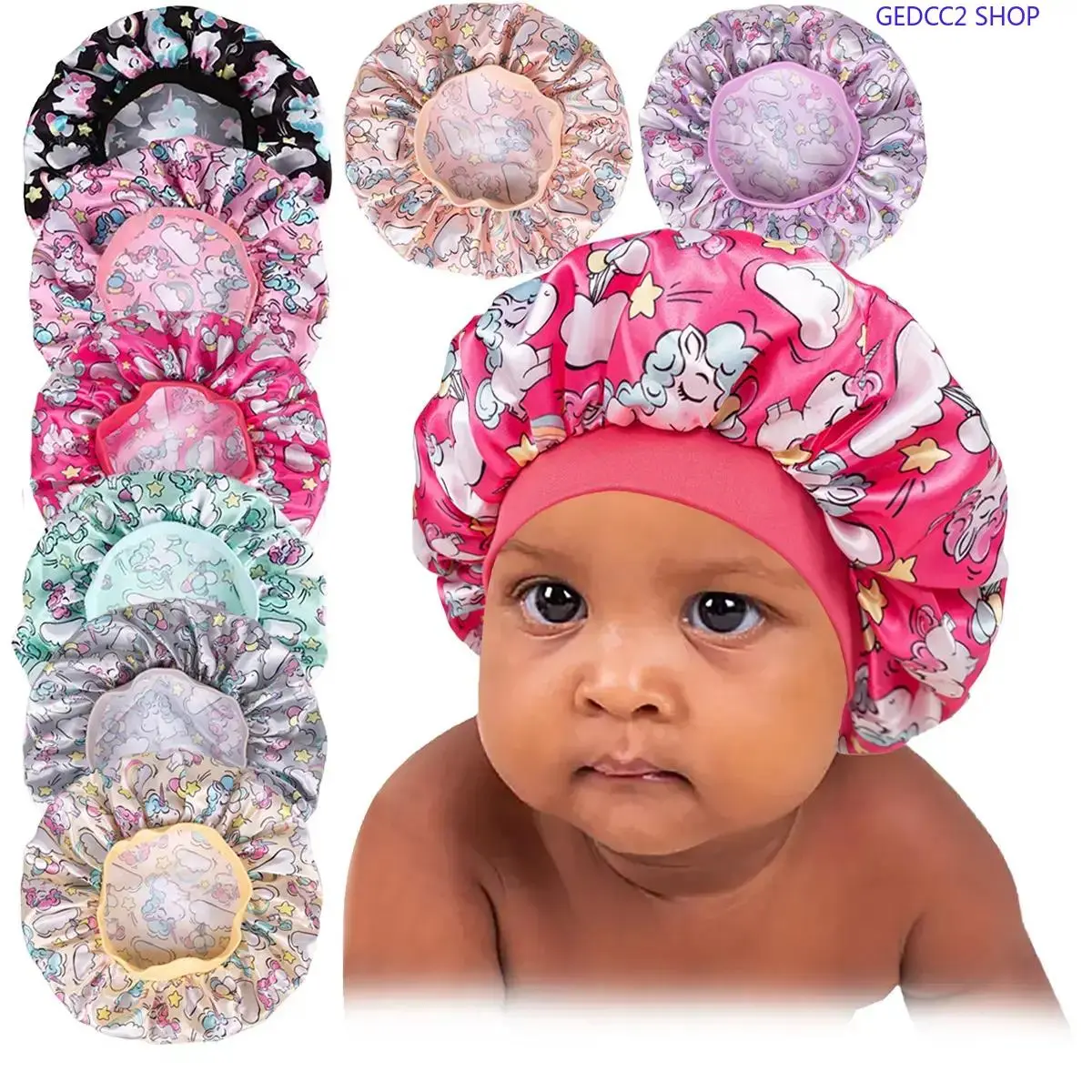 Kids Satin Sleep Bonnet, Cute Printed Silk Hair Bonnet for Girls & Boys, Soft Breathable Hair Care Cap for Sleeping, Bath Time, Curly Hair Protection & Night Routine