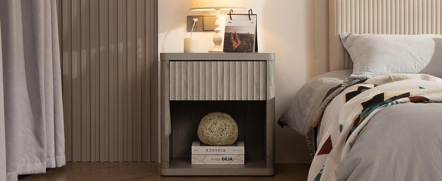 SICOTAS Night Stand with Drawer Storage Bed Side Table End Table 22.7"x 15.4" x 24.1" Large Modern Wide Bedside Stand Mid Century Night Stands for Bedroom Living Room Sofa Couch Office Minimal