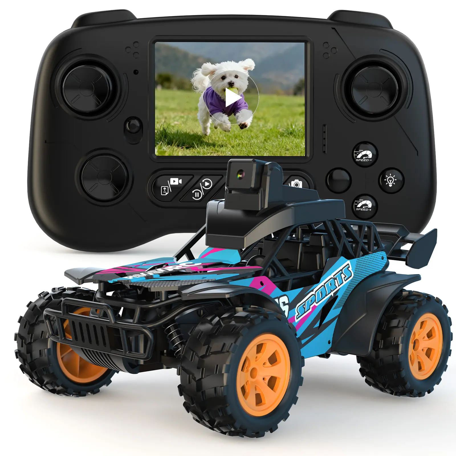 2.4GHz Off-Road RC Truck with 2.8” LCD Screen Remote, FPV Camera RC Car with 60° Adjustable Lens, APP Dual Control 2 Speed Rechargeable Monster Truck for Adults Kids