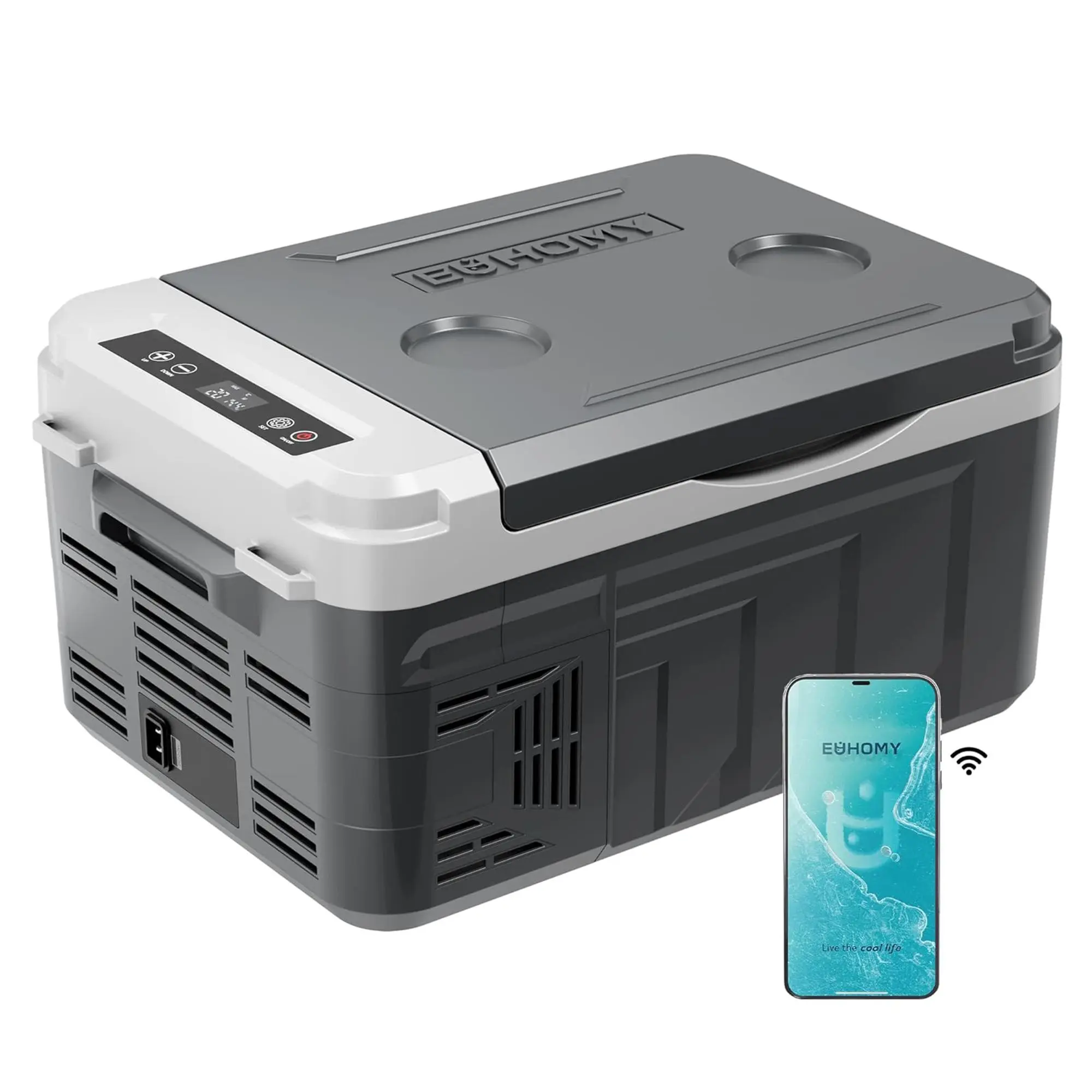 Euhomy 12-Volt 11 Quart Electric Cooler (Car Refrigerator) -  Bluetooth Enabled, Portable RV & Car Freezer