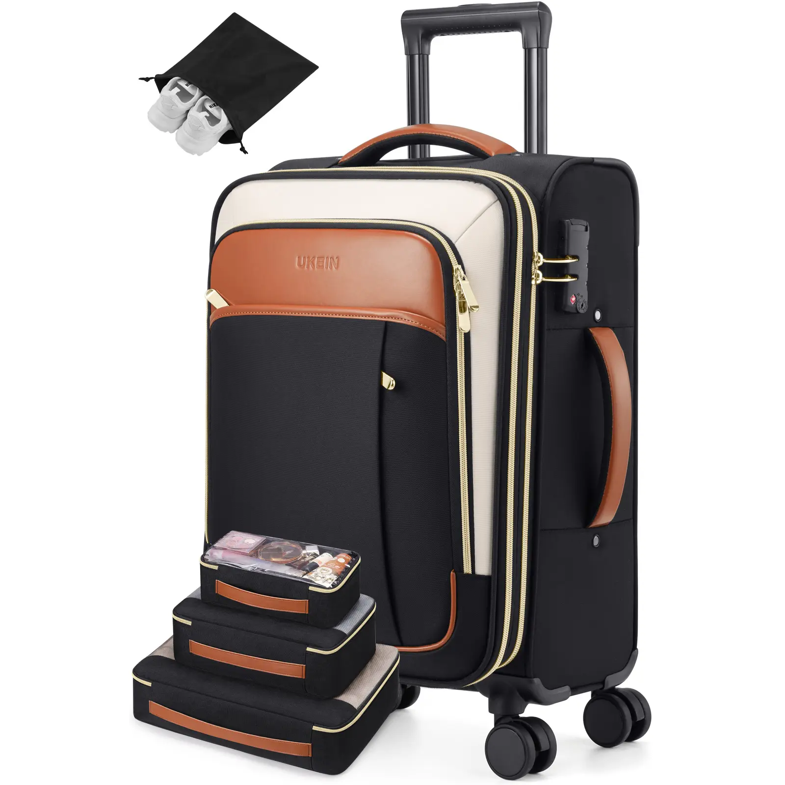 UKEIN 20" Carry On Luggage, Airline Approved Softside Lightweight Spinner Suitcase for Travel, Expandable with TSA Lock & 4-Piece Packing Cubes tiktokshopbacktoschool,back to school,back to school haul