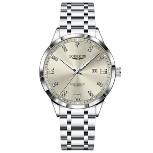 LOEGSINS Men's Multifunction Watch Model 955 High-Definition Luminous Dial Round Analog Mechanical Movement Water Resistant to 50 Meters Stainless Steel Material 2-Year Warranty