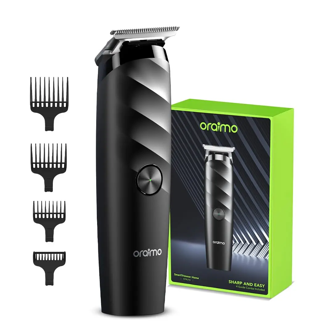 [FathersDayGift] Oraimo SmartTrimmer Home OTR-210 Cordless Hair Clipper, Rechargeable Trimmer with Lithium-Ion Battery, Ultra-Sharp Stainless Steel Blades, 7000 RPM Motor, 4 Guide Combs, Ergonomic & Lightweight Travel-Ready Barber Clippers