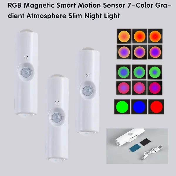 3/4pc Smart Cat-Eye Motion Spotlight, USB-Rechargeable RGB LED Wall Lights with Color Changing Gradient, Auto On/Off, Magnetic Mount, Wireless Night Light for Entryway, Bedroom, Closet, Hallway