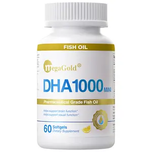 DHA 1000 Fish Oil Omega 3 Supplement - High DHA & 1000mg of Omega-3 Fatty Acids, Burpless Fish Oil Capsules for Men and Women, Supports Brain and Eye Health* - 60 Count Mini Softgels