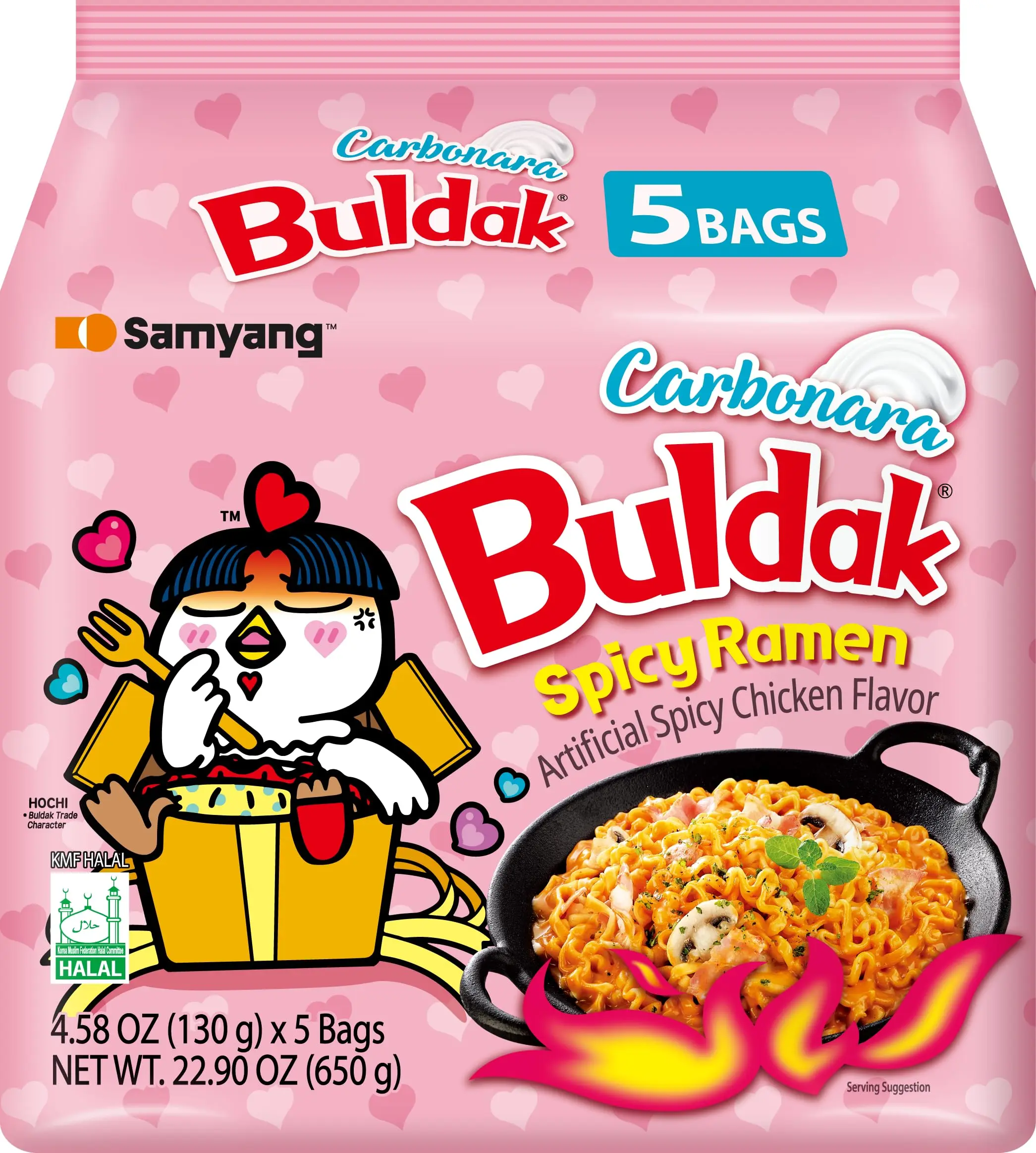 Buldak Korean Spicy Chicken Stir Fried Ramen Carbonara Flavor Super Hot Spicy Noodles Authentic Ramyun (Pack of 5)
