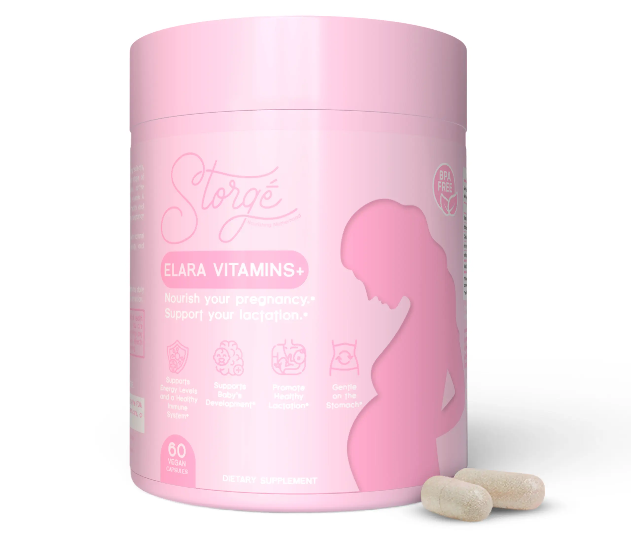 Storge ELARA Vitamins+ Maternal Nutrition Supplement for Pregnancy & Postpartum - 60 Vegan Capsules with 5-MTHF Folate & Ferrochel® Iron