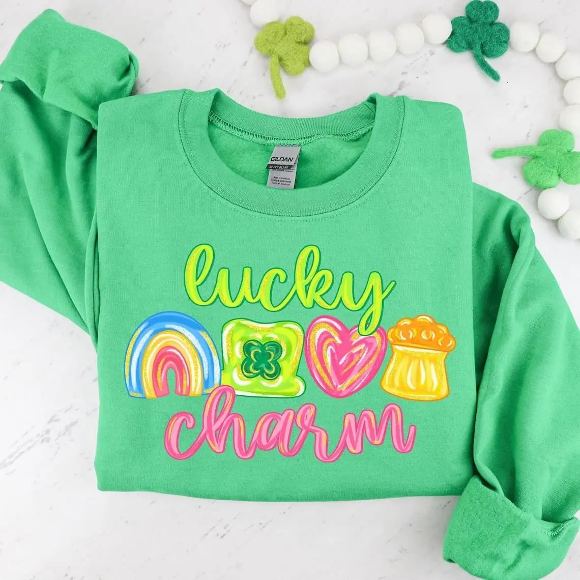 [Sale off up to 50%] Lucky Charm St Patricks Sweatshirt, Colorful Brushstroke St Patricks Shirt, Rainbow Shamrock Shirt, Retro Lucky Clover, streetwear graphic tee