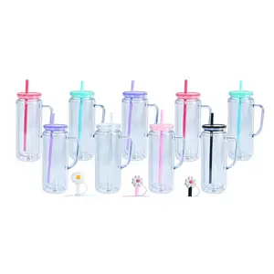 (1)- Choose your color Lid/Straw- Personalized 20oz W/HANDLE ACRYLIC Snow Globe Libby Style Tumbler