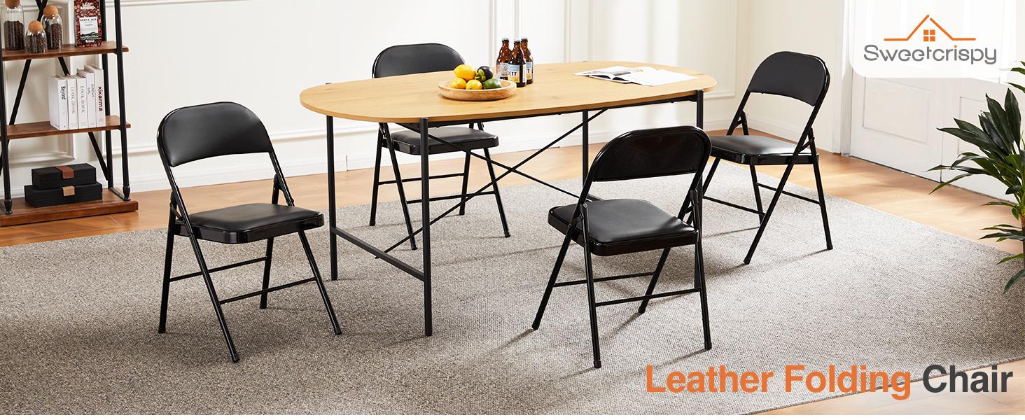 SweetFurniture Folding Portable Modern Chair - Leather-Padded, Sturdy Metal Frame, Foldable for Easy Storage, Indoor & Outdoor Office Use, Folding Portable Chairs SweetFurniture Folding Portable Modern Chair - Leather-Padded, Sturdy Metal Frame, Foldable for Easy Storage, Indoor & Outdoor Office Use, Folding Portable Chairs