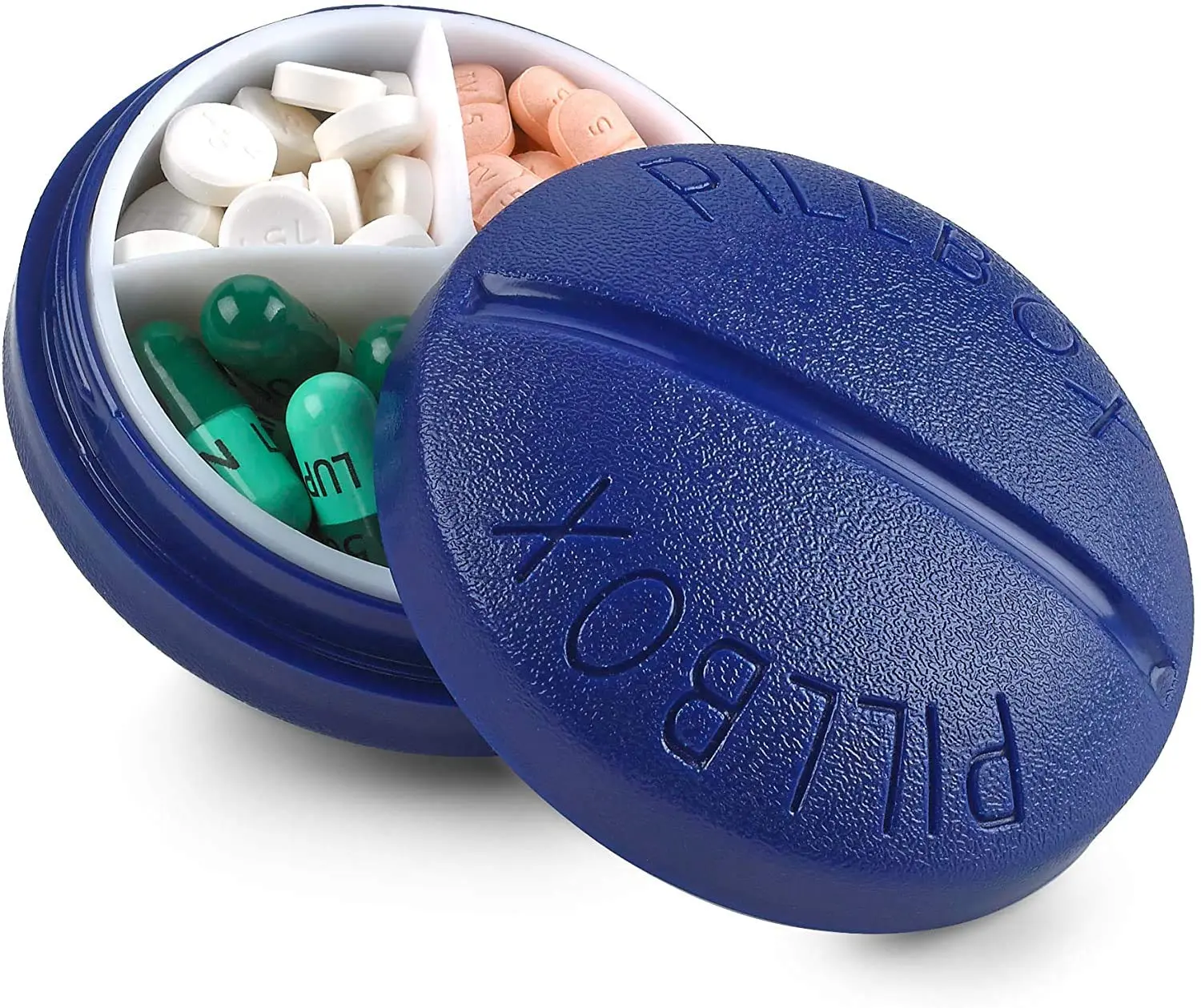 Pill Box Round for Travel - Mini Compact Portable 4 Compartment Pills Case Organizer, Vitamin and Medication Dispenser Holder for Up to 4 Times A Day, BPA Free Pill Reminder by MEDca Healthcare Medicine