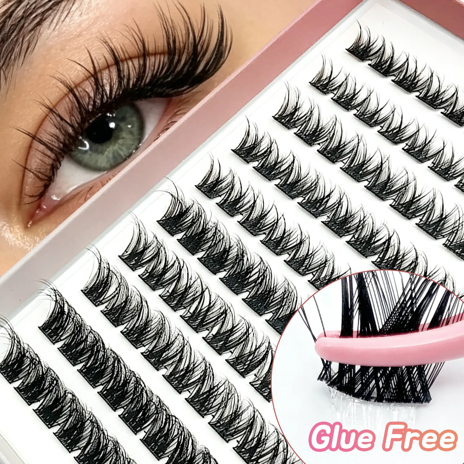 10-16MM D Curly Wispy Self Adhesive Lash Clusters Jelly Coated Pre Glued Press On Eyelash Extensions No Extra Glue Required Natural Self Stick Cluster Lashes Beginner Friendly