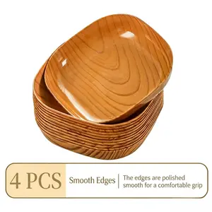 4pcs wood-grain imitation plastic snack plates, fruit plates, vinegar dishes, waste dishes, restaurant sushi breakfast nut trays, smooth edges, comfortable grip