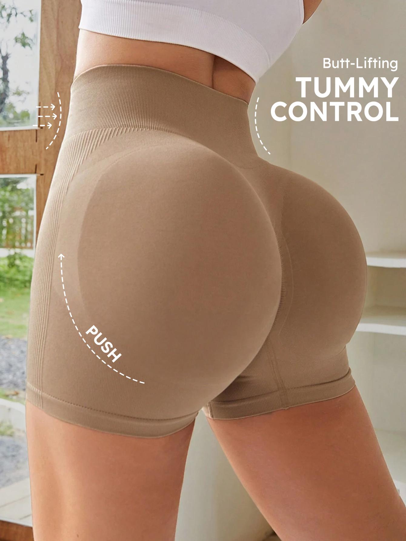 4-Pieces High Waist Tummy Control Side-Ribbed Butt-Lifting Seamless Shorts, Lightweighted Summer Shorts,  Stretchy Womenswear Bottom