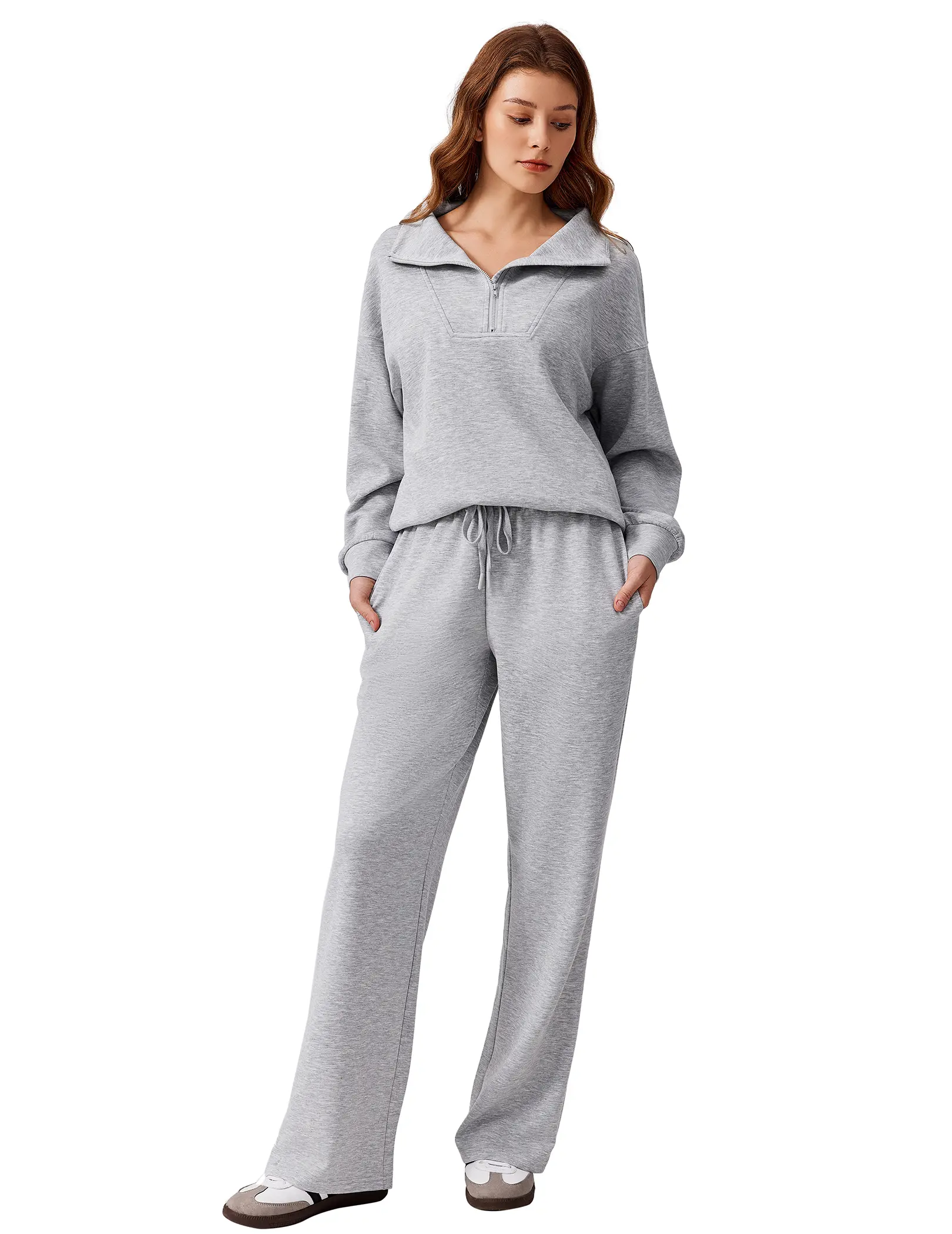 PINSPARK Travel set Women's 2-Piece Sweatsuits Set Long Sleeve Half Zip Pullover Sweatshirt Joggers Pants Comfy Outfits Soft Tracksuit Womenswear, Sweat Suit, Solid Tracksuit Set