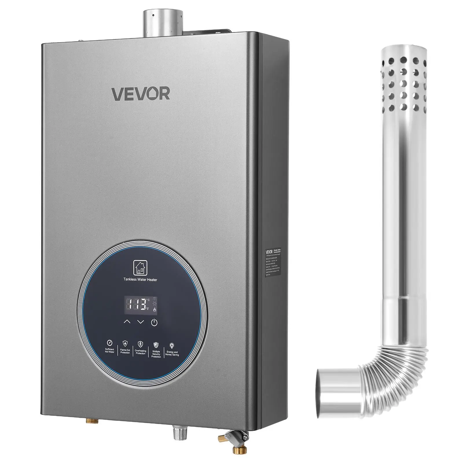 【summerfinds】VEVOR Gas Tankless Water Heater, 4.3Gal Indoor 100000 BTU Instant Hot Water Heater, Smart Temperature Control & Clear LED Display & Multiple Security Protections for Whole House,Silver Gray