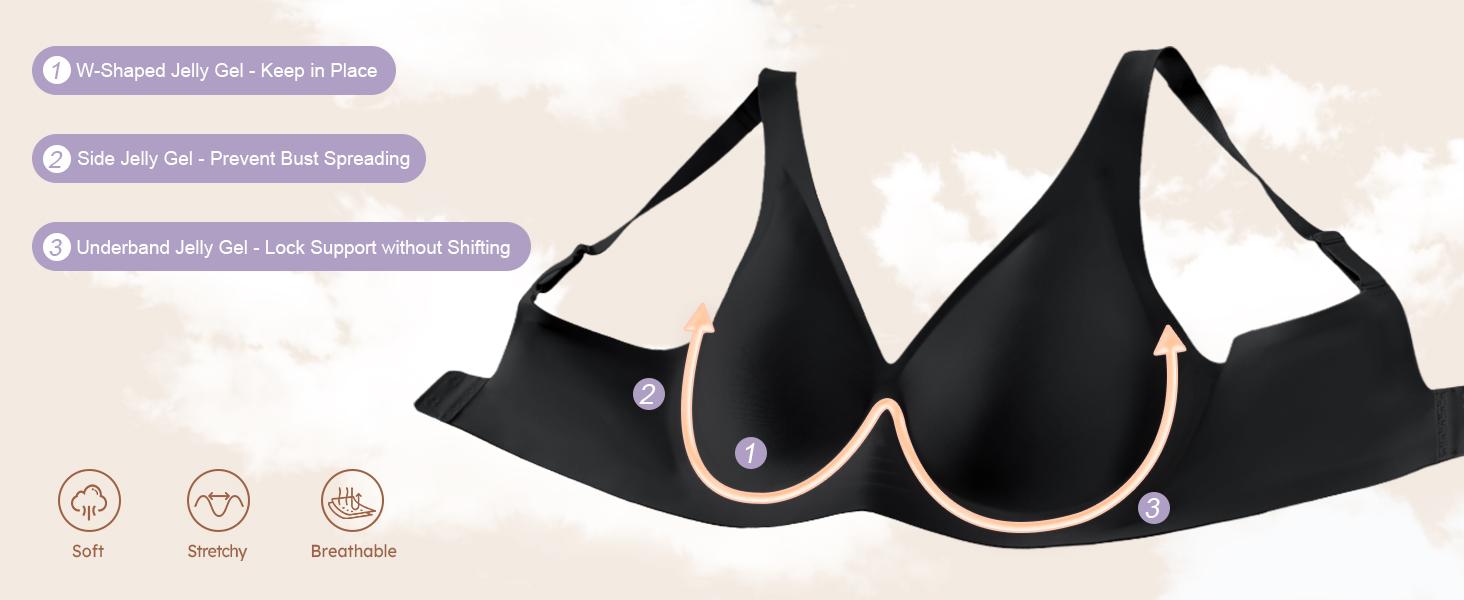 Women's Black jelly bras No Underwire T-Shirt bra Seamless Comfortable Soft Wireless Basic Bridal One Piece Minimalist Everyday Wear with Adjustable Straps Vneck Breathable push up bra Women's Black jelly bras No Underwire T-Shirt bra Seamless Comfortable Soft Wireless Basic Bridal One Piece Minimalist Everyday Wear with Adjustable Straps Vneck Breathable push up bra