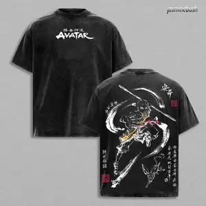 Aang Shirt, Avatar the Last Airbender Shirt, Animated Shirt, Vintage T-Shirt Menswear Top Underwear Tshirt The Last Air Nomad - The Avatar Anime Double Printed Washed Tee Unisex Oversize Anime Manga