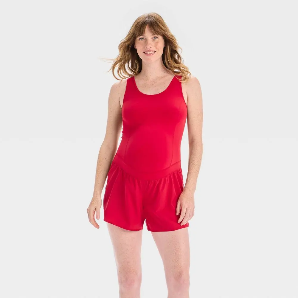 Maternity Athletic Romper, Sleeveless Scoop Neck Jumpsuit with Wide Straps, Pregnancy Activewear for Maternity Workout Clothes