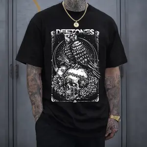 Deftones Calaveras Skull Band Tee – Owl Poster Diamond Eyes Era T-Shirt Menswear Top Heavy Cotton Unisex Oversize Alternative Metal Rock Band Vintage Graphic Grunge Streetwear Cotton Tee for Men and Women Fans