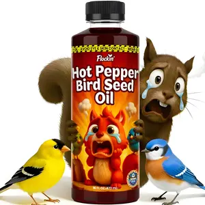 Flaming Hot Pepper Bird Seed Oil - Extremely Spicy Squirrel Seed Sauce - Helps Limit Squirrels at Bird Feeders - Safe for Wild Birds - Birds Can't Taste Spice, All Natural Ingredients, USA Made (16oz)
