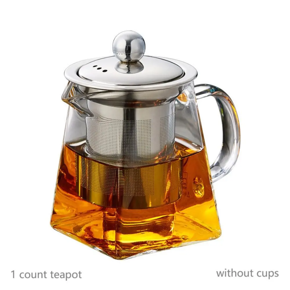 Tea Set, 1 Piece Stainless Steel Filter Infusion Tea Kettle with Removable Infuser, Square Set For Gift Giving, Anti-breakage Packaging Pot Teacup Clear