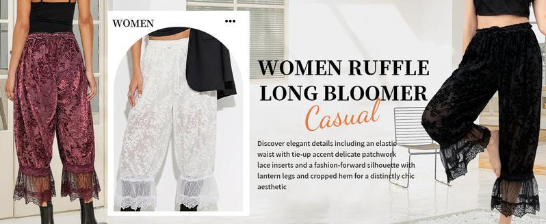 Mundoven Women Lace Trim Long Bloomers Y2k Floral Ruffle Elastic Mid Rise Pettipants Cropped Flared Slips Pants Mundoven Women Lace Trim Long Bloomers Y2k Floral Ruffle Elastic Mid Rise Pettipants Cropped Flared Slips Pants