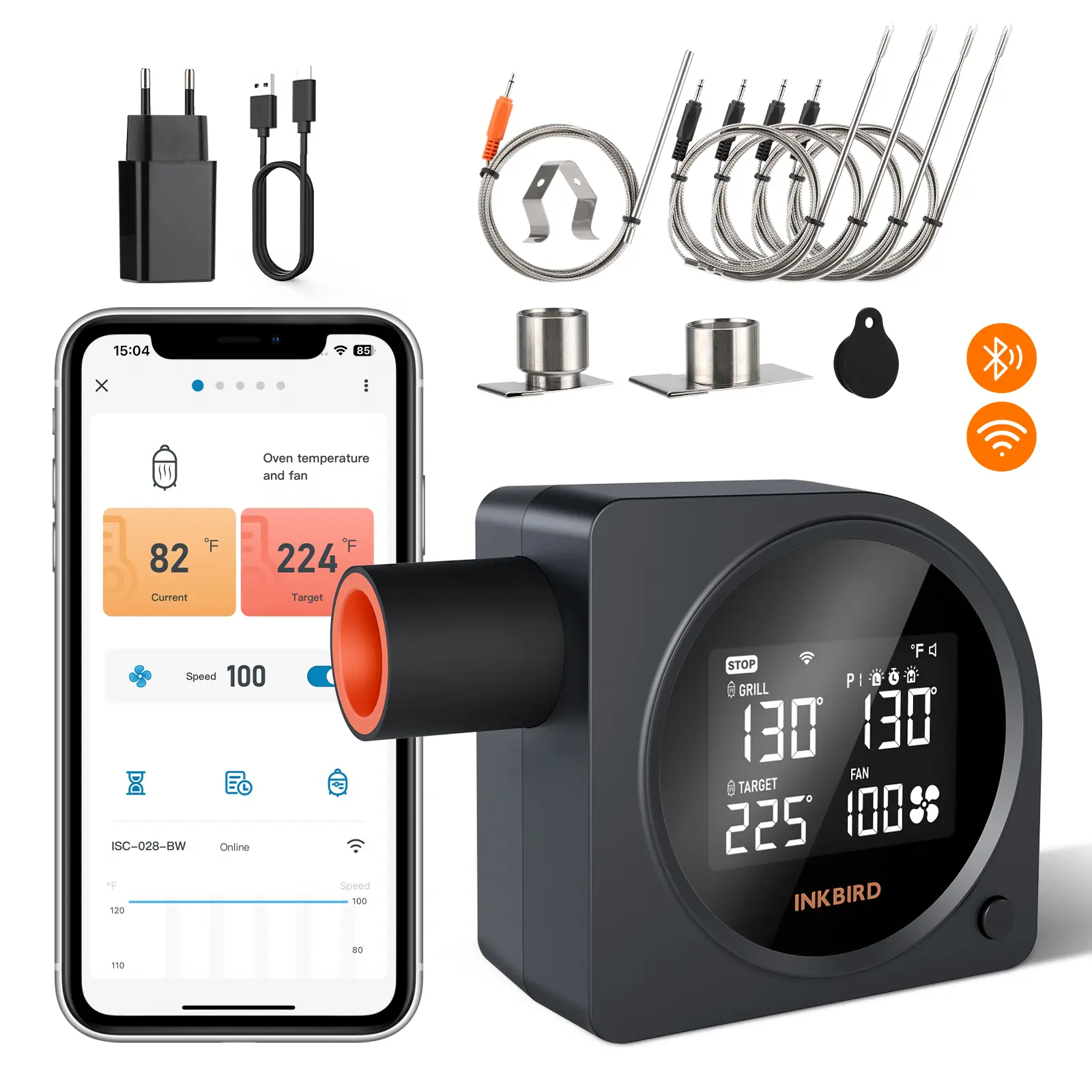 INKBIRD Wi-Fi 5G & Bluetooth Grill Temperature Controller with 5 Probes, Automatic Smoker Fan, Digital Meat Thermometer, LCD Thermometer for Big Green Egg, Kamado Joe (Restocked)