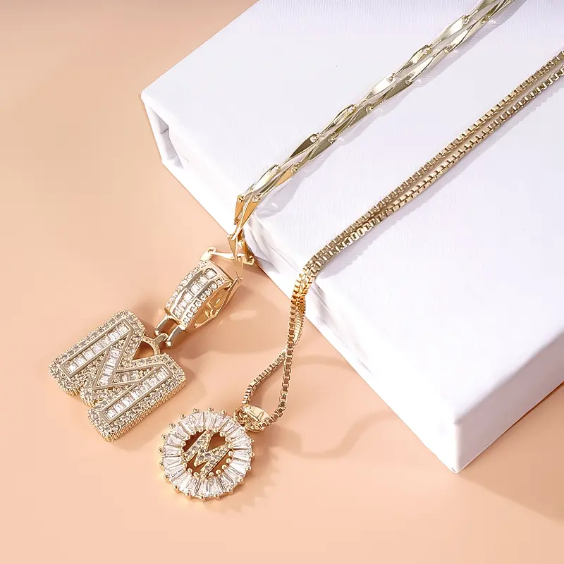 MINDEKA 2 Pack Initial Necklaces Letter Pendant Necklaces 14K Gold Plated Alphabet Necklaces with Adjustable 17''-19'' Chain for Women Mother’s Day Gift