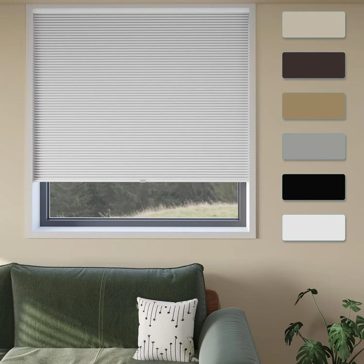 Cordless Cellular Window Shades No Tools No Drill Blackout Blinds for Indoor Windows Size 26" Wide X 64" Height White Room Darkening for Bedroom Bathroom Kitchen Living Room
