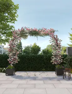 Garden Arch Arbor Trellis with Raised Planter Boxes for Climbing Plants Outdoor, Metal Arch Flowers Frame Backdrop Stand for Ceremony, Halloween, Christmas, Decorations Pergola, 86.6" Black