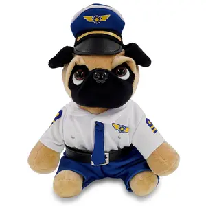 PLUSH - PUG DOG 8" WITH PILOT DRESS UP