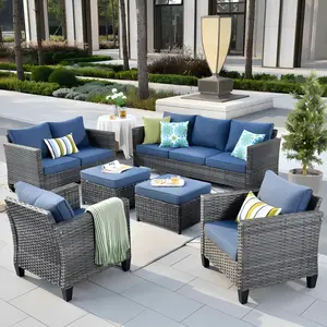 【Summer Vibes】Ovios Vultros 7-Person Luxury Outdoor Patio Sectional Sofa Set with High Back Cushions, All-Weather Wicker Furniture for Backyard Patio