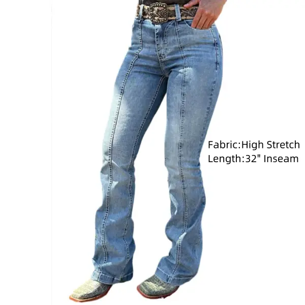 Stitch Detail High Waist Bootcut Jeans Without Belt Denim Fit